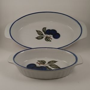 Blue White Ceramic Plum Oval Baking Dishes